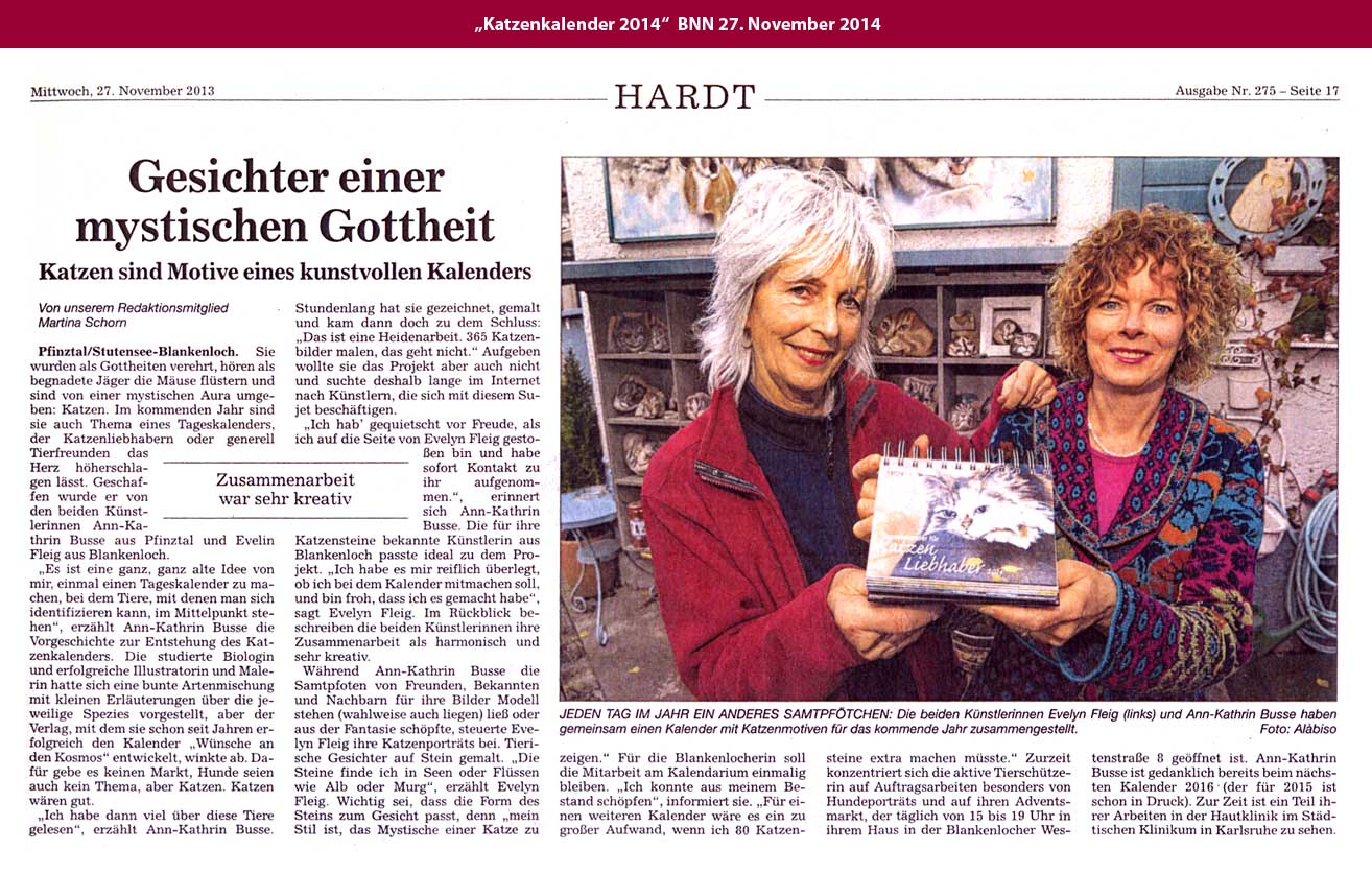 evelyn fleig katzenkalender 2014 BNN Artikel