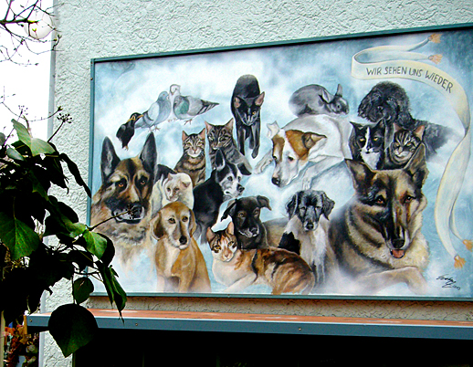 evelyn fleig, evelyns katzensteine, acrylbild an hauswand 2013